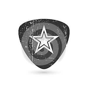 Rock star badge or Label in grunge effect. guitar pick mediator. For hard rock music band festival party signage, prints and stamp