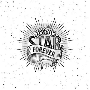 Rock star forever lettering with star vector illustration