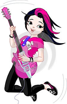 Rock star girl playing guitar