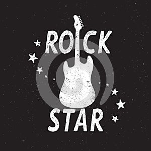 Rock star grunge emblem with guitar