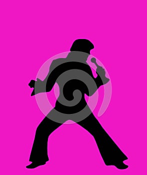 Rock star with microphone silhouette illustration