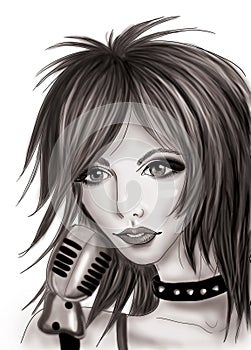 Rock star with a microphone on a white background