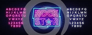 Rock Star Neon Sign Vector Illustration. Design template neon signboard on Rock Music, Light banner, Bright Night