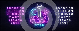Rock Star Neon Sign Vector. Rock Star logo vector design template, nightlife, live music, karaoke, light banner, night