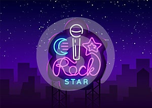 Rock Star Neon Sign Vector. Rock Star logo vector design template, nightlife, live music, karaoke, light banner, night