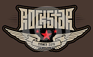 Rock star - patch with stitching. Rockstar - t-shirt design with wings and stars. T-shirt apparels cool print. Vector photo