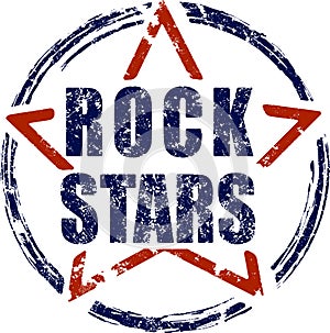 Rock stars blue and red rubber stamp grunge design.