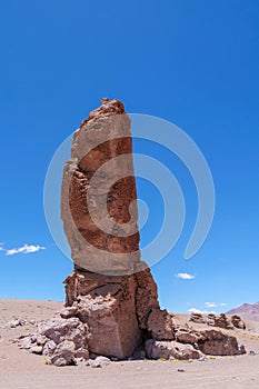 Rock or stone finger located at Monks of La Pacana in Desert San Pedro De Atacama, Chile, landscape