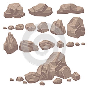 Rock stone. Isometric rocks and stones, geological granite massive boulders. Cobbles for mountain game cartoon landscape