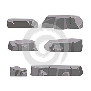 Rock stone set cartoon. Stones and rocks in isometric 3d flat style. Set of different boulders