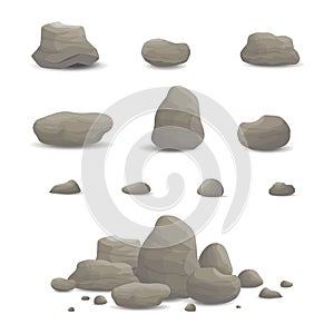 Rock and stone set cartoon, vector illustration