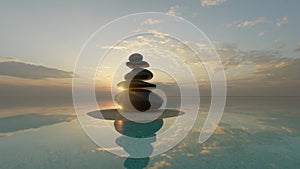 Rock stones balance calmly Water background concept Calm meditation pure mind 3d