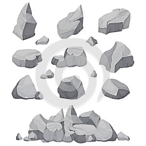 Rock stones. Graphite stone, coal and rocks pile isolated vector illustration