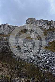 Rock stones on the mountain in spring season on summer day