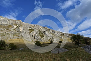 Rock stones on the mountain in spring season on summer day