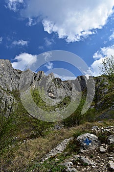Rock stones on the mountain in spring season on summer day