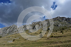 Rock stones on the mountain in spring season on summer day