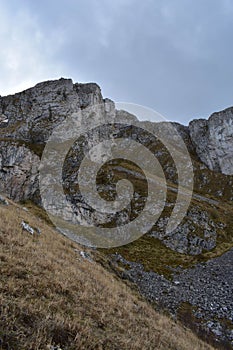 Rock stones on the mountain in spring season on summer day