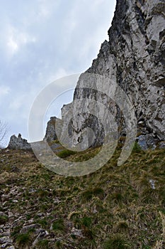 Rock stones on the mountain in spring season on summer day