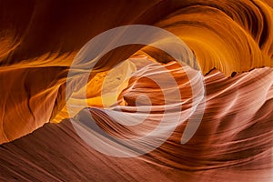 Rock striations stretches in lower Antelope Canyon, Page, Arizona