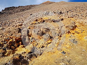 Rock and sulphurous lava at the top of the Teide photo