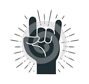 Rock symbol, hand gesture. Cool, party, respect, communication icon. Silhouette vector illustration photo