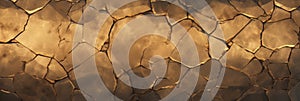 Rock texture with cracks. Golden stone background with copy space for design. Wide banner