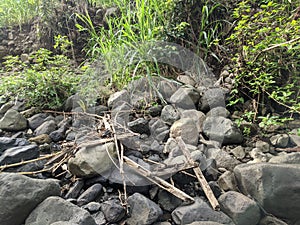 rock texture of a small river when the water recedes in a village in Indonesia 17