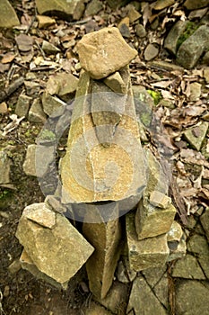 Rock totems along the trail, Penwood State Park, Bloomfield, Con