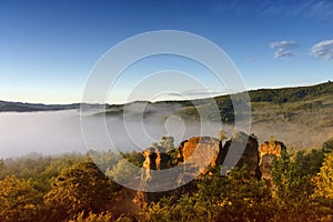 The rock towers of the Dragons Garden Gradina Zmeilor , a protected geological nature reserve in Salaj, Transylvania region,