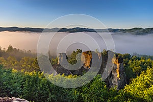 The rock towers of the Dragons Garden Gradina Zmeilor , a protected geological nature reserve in Salaj, Transylvania region,