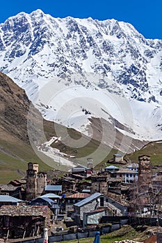 Rock towers and old houses in Ushguli, Georgia