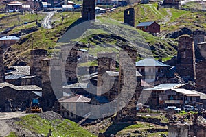 Rock towers and old houses in Ushguli, Georgia