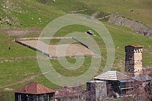 Rock towers and old houses in Ushguli, Georgia