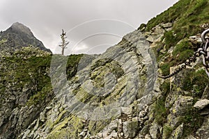 Rock trail on Polsky Hreben. High Tatras. Slovakia.