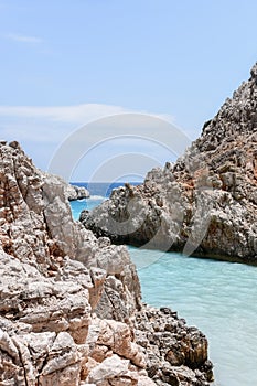 Rock and turquoise water at Seitan Limania Beach, Crete Island