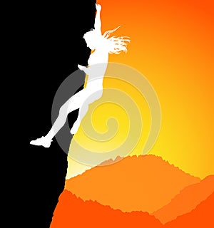 Rock wall climber, outdoor Rock Climber Girl. Illustration