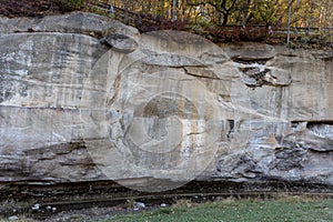 A rock wall in the country in Iowa