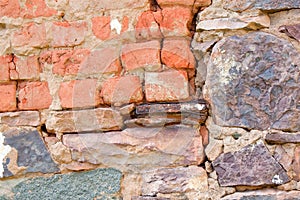 Rock wall fixed with bricks