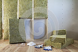 Rock wool and fiberglass insulation staff material for cold barr photo