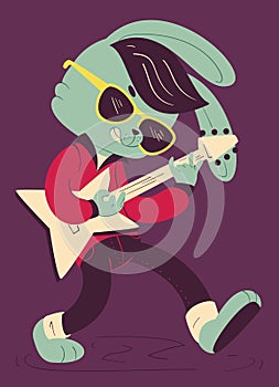 Rockabilly Bunny Playing Guitar