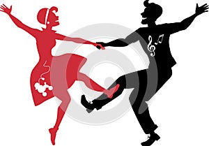 Rockabilly couple dancing silhouette photo