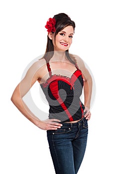 Rockabilly Girl with Bustier Top and Jeans photo