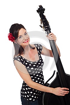 Rockabilly Girl Playing a Double Bass