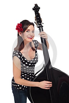 Rockabilly Girl Playing a Stand-Up Bass