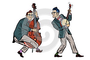 Rockabilly jazz musicians, double bass and banjo