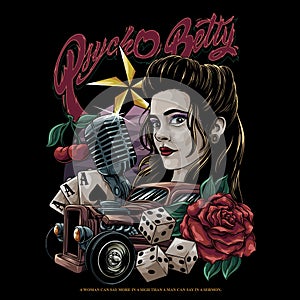 Rockabilly Lady With Text Illustration