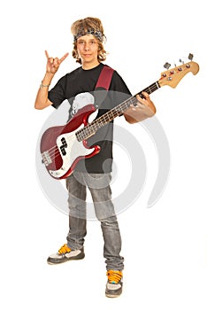 Rocker boy with guitar gesturing