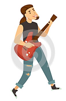 Rocker guitar player or musician isolated male character