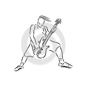 rocker guitarist solo, rock guitarist, vector sketch illustration